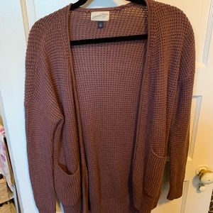 Mauve Waffle-Knit Open Cardigan